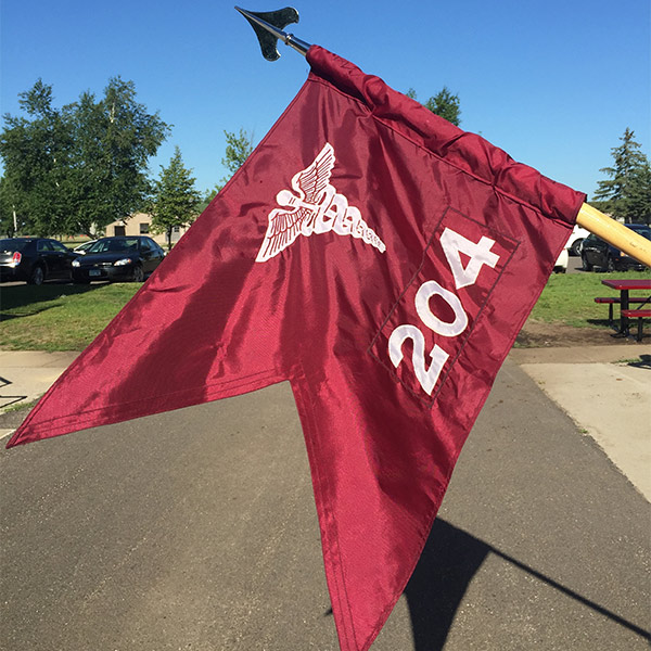 Red flag with medical symbol and number 204